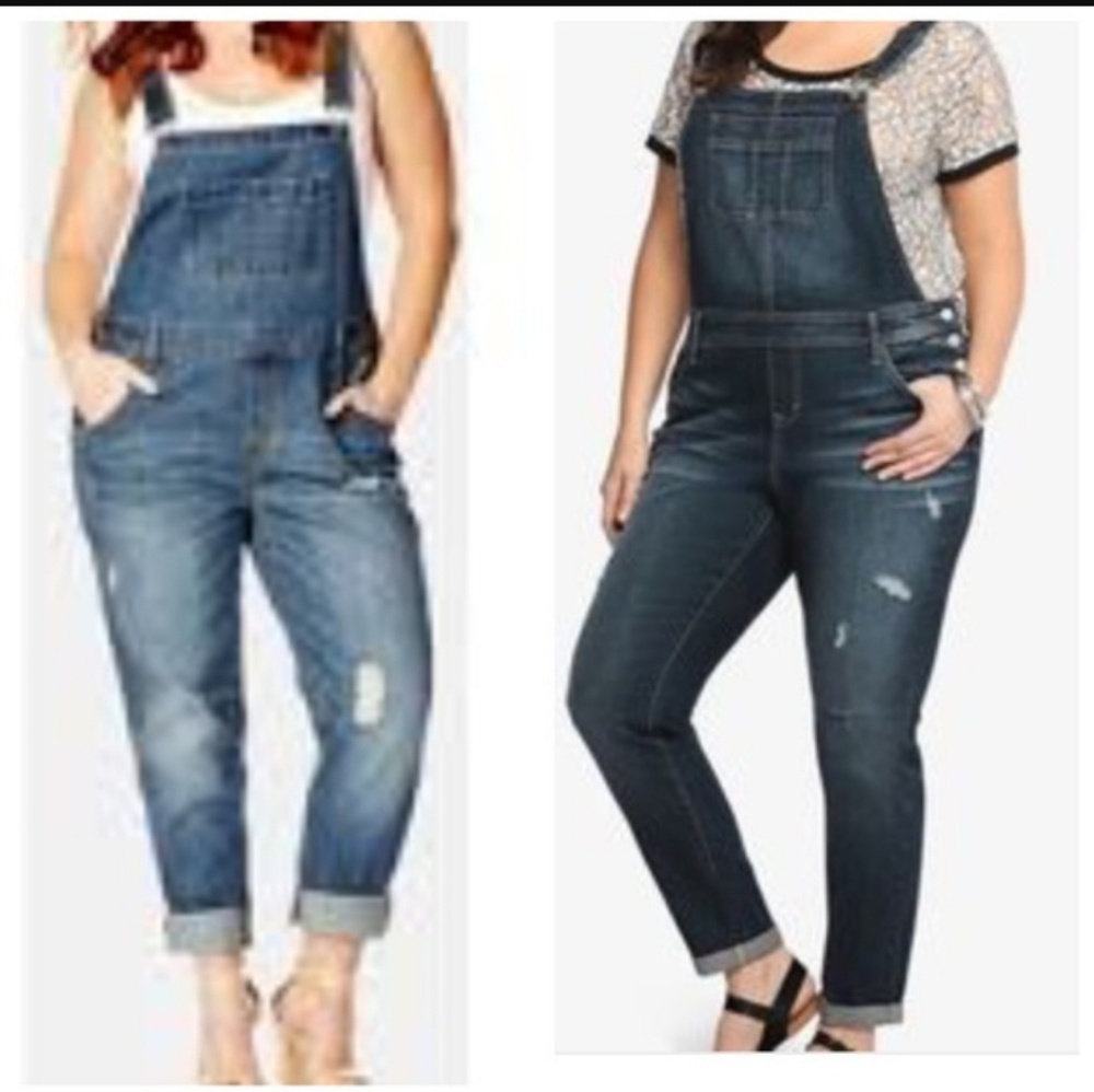 Torrid distressed denim overalls Size 18